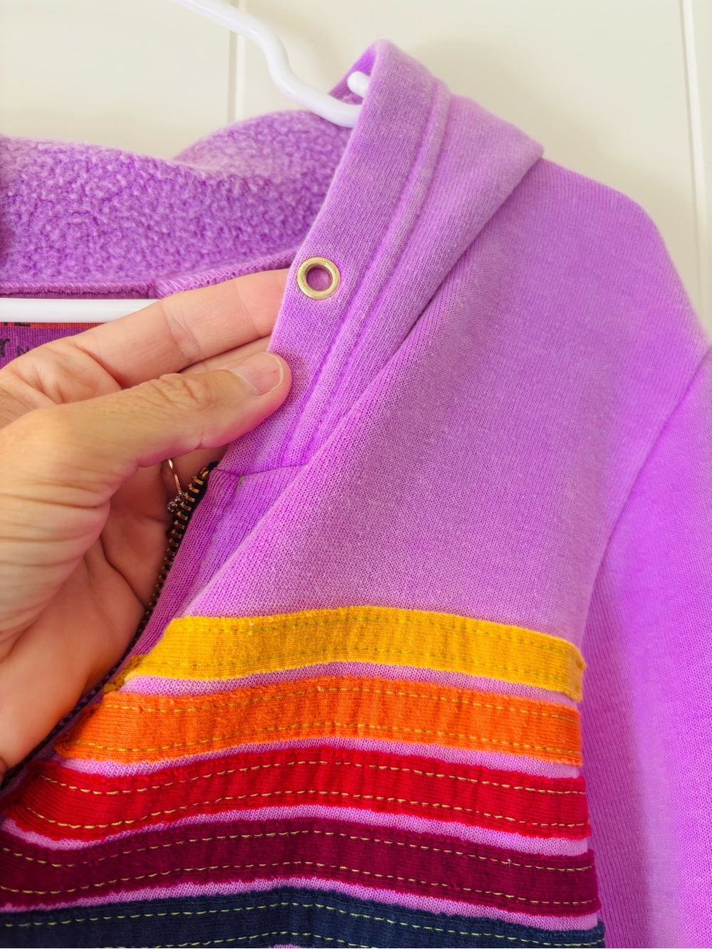 Aviator Nation kids Purple Zip-Up Hoodie with Rainbow Chest Stripes, size 12 - Picture 5 of 5